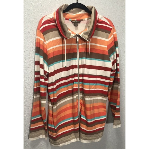 Tommy Bahama Tops - Tommy Bahama Women's Multi Striped Full Zip Sweatshirt Jacket w/Pockets - Size L